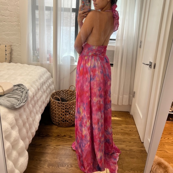 RETROFETE Chiffon Silk Halter Gown, Multicolor - Picture 3 of 3